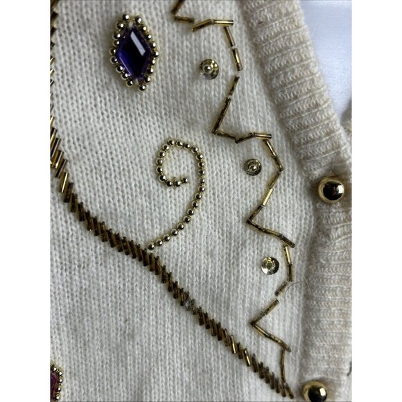 Vtg Braemar By Jeremy Scott Will Angora Blend Rhinestone Cardigan Grannycore - Picture 6 of 7